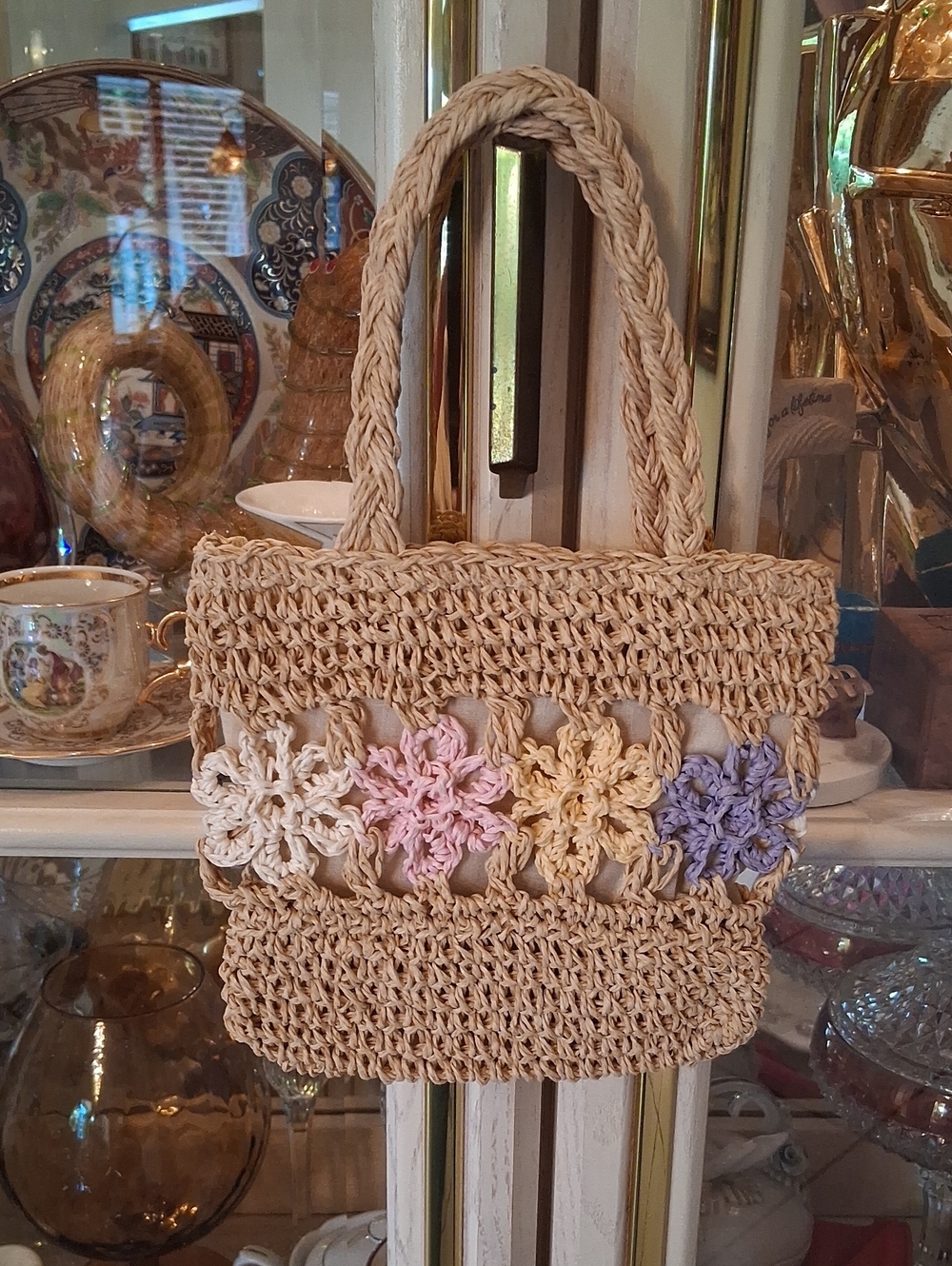 Floral Straw Bag Tote Brown & Multicolor. NW OT. Extra Small For Baby Girl. - Picture 10 of 16